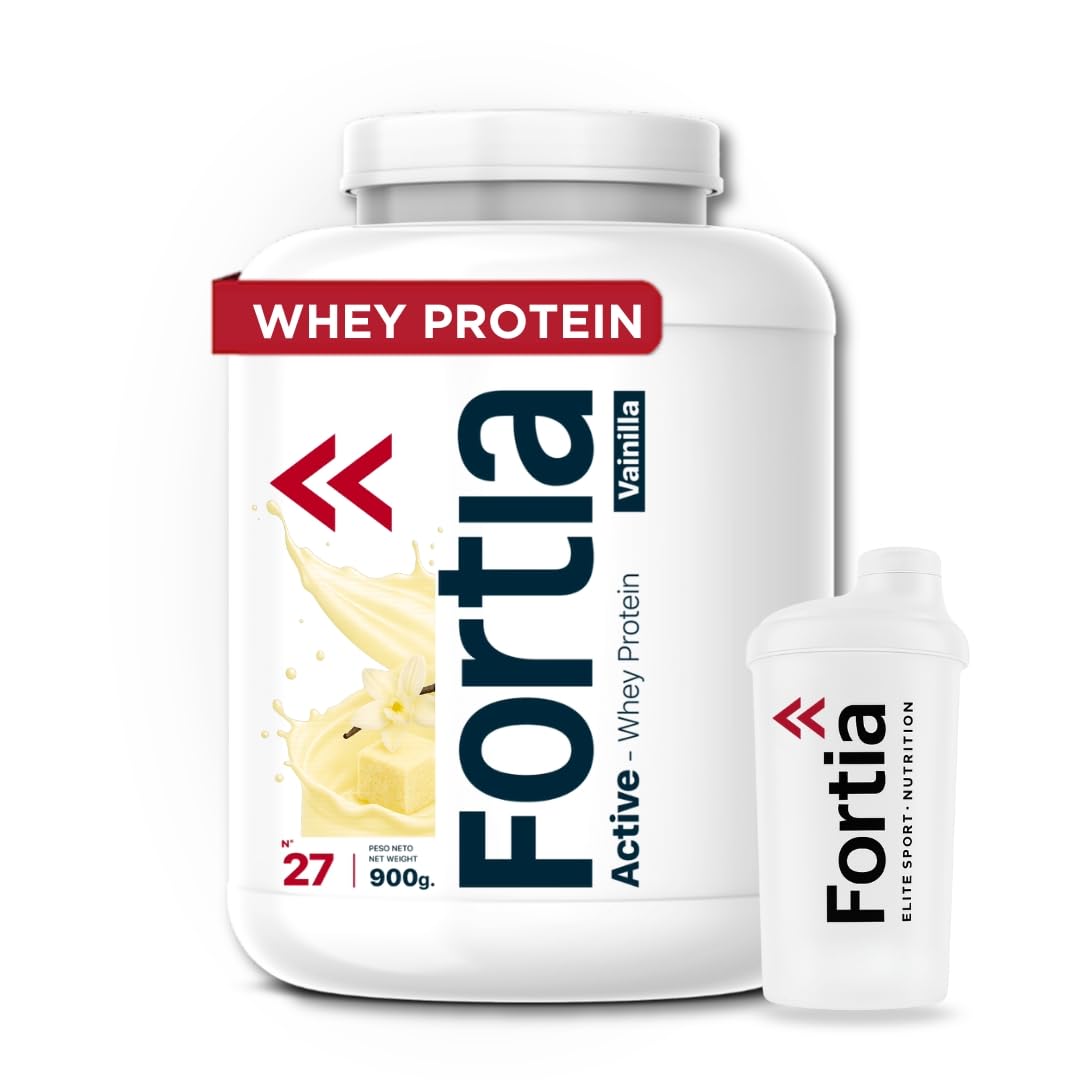 Fortia – Active Whey Protein, Molkenprotein, Molkenprotein, ohne Zuckerzusatz, reich an Leucin und BCAA. Vanillegeschmack, 900 g.
