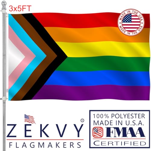 ZEKVY Pride Flag 3x5 Outdoor Made in USA - Double Sided Heavy Duty Vivid Color LGBTQ Flag with 2 Brass Grommet