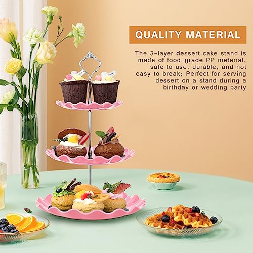 HonGien 2 Pack 3-Tier Cake Stand, Cake Display Stand,Afternoon Tea Cake Stand,Fruit Dessert Serving Tray Stands for Birthday,Party,Wedding (Wave Pattern Black Pinkish White) - Image 4