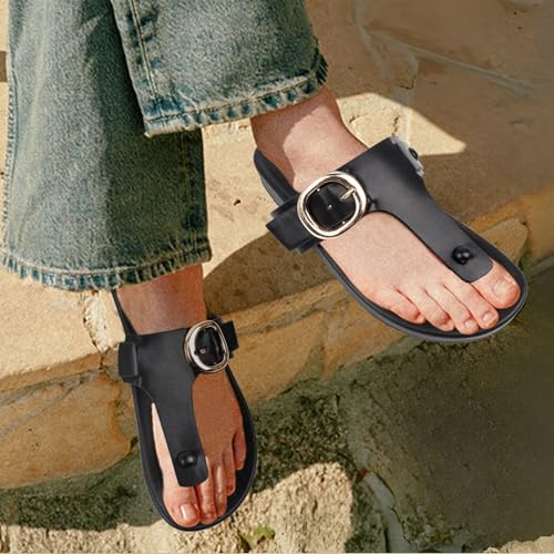 Image of Adjustable Double Buckle Leather Flat Sandals For Women Arch Support Comfort Beach Walking Shoes Sizes 5-11