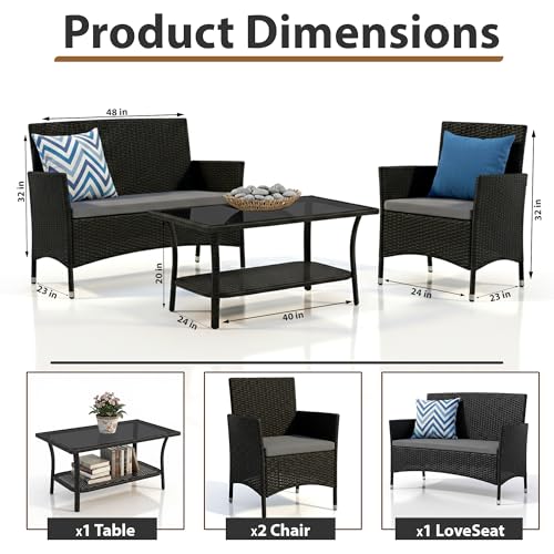 Image of OUTLIVING Outdoor 4 Seater Sofa Set || Patio Furniture Sets || Balcony Sofa || Indoor Sofa || Wicker Rattan Garden Sofa Set with Cushion and Center Table (Black /Grey)