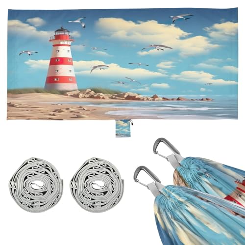 Haskirky Manga Lighthouse Camping Hammock, Single Portable Hammocks with Tree Straps & Attached Carry Bag, 330Lbs Capacity Perfect for Outside Indoor Hiking Beach Backpack Travel