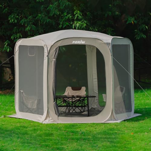 Porayhut Pop up Screen House Tent Sun Shelter with Breathable Mesh Doors,Portable Camping Tent with Detachable Waterproof Floor,10x10FT Screen Canopy Outdoor for Family Friends Party in Backyard,Park
