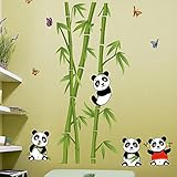 Wallmates Home Decor Mural Vinyl Wall Sticker Removable Cute Panda Eating Bamboo Nursery Room Wall Art Decal Paper