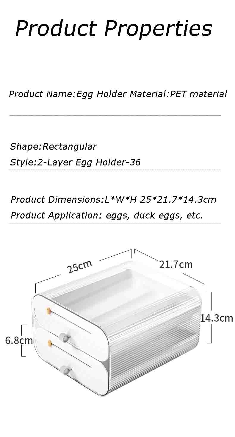 Contenedor de almacenamiento de huevos, cajón de 2 capas para refrigerador, bandeja de plástico apilable con capacidad para 36 huevos con asas, diseño deslizante
