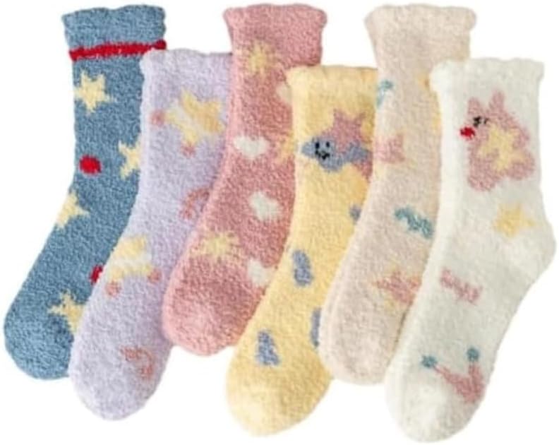 Kelabia 5 Pair Cute Floral Fuzzy Socks, Women Fluffy Slippers, Cottagecore Winter Thick Cozy Vintage Long Socks