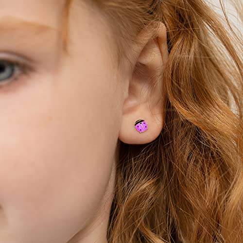 14k Yellow Gold Enamel Colorful Ladybug Screw Back Earrings for Toddlers & Young Girls - Ladybug Stud Earrings for Children with Safety Screw Back Locking - Kids Ladybug Earrings3