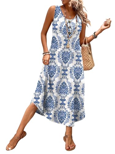 Image of WIHOLL Summer Dresses for Women 2026 Button Front Sleeveless Casual Midi Dress Beach Vacation Sundresses with Pockets