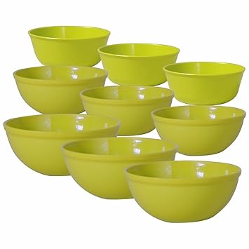 WONDER Sigma Microwave Safe Multipurpose Plastic Combo Bowl Set, 650 ml, 1300 ml & 400 ml, Green Color, Set of 9 Bowls,