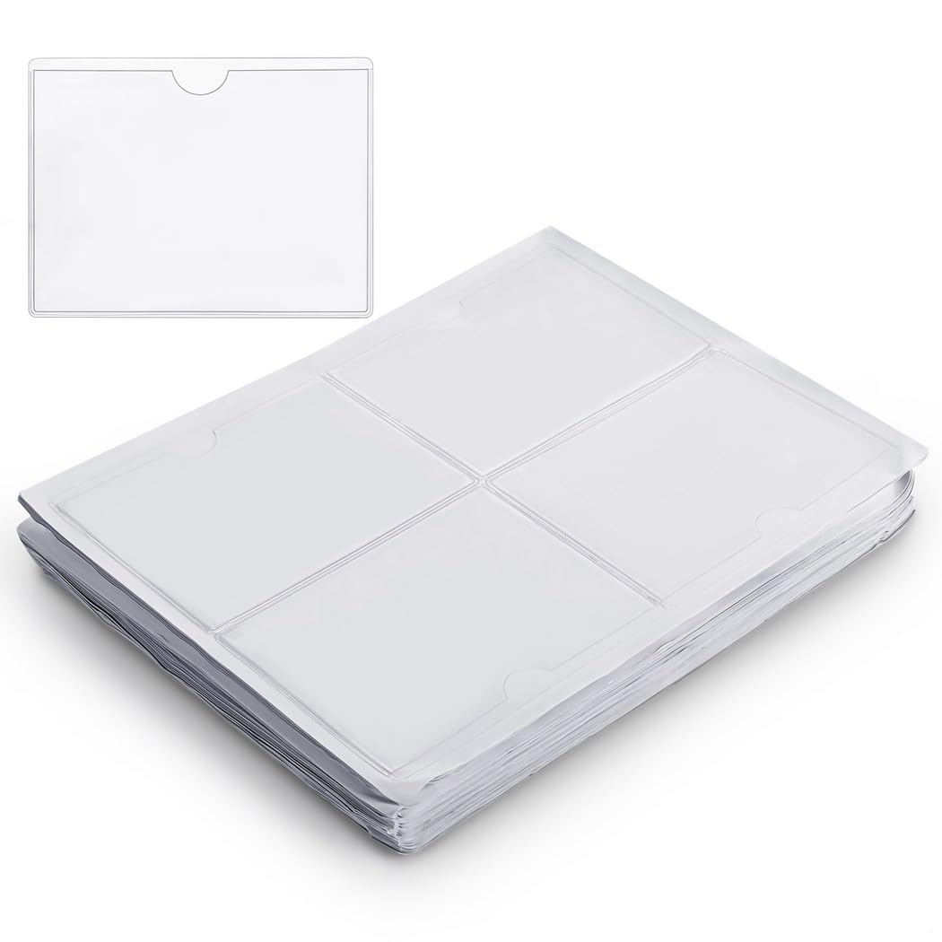 Zestaw 200 kieszonek na karty, przezroczyste etui na karty, samoprzylepne uchwyty na etykiety, 8 x 11 cm etui na wizytówki, wodoodporne otwieranie od góry