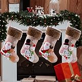 FZENeast Christmas Stockings, 4 Pieces Large Hanging 3D Santa Snowman Reindeer Christmas Socks Gift