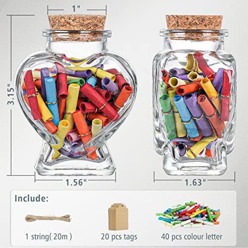 Folinstall 20 Pieces Heart Shaped Small Glass Jars With Cork Lids, Glass Favor Jars For Wedding Decoration, Diy, Home, Party Favors, Extra Coloured Paper Scrolls And Personalized Tag Strings Included #TOP5