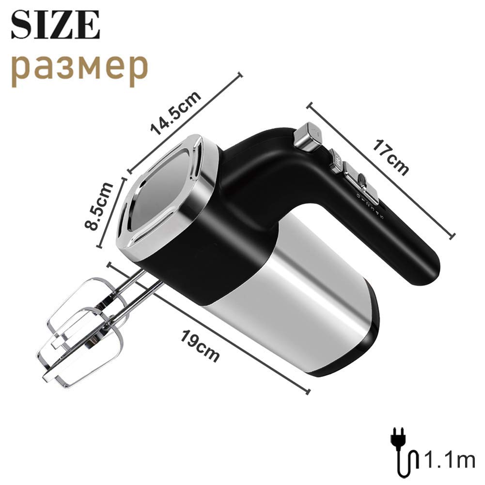 Impastatrice elettrica Professionale da 500 W Frusta Portatile Potente a 7 velocità Include fruste e Ganci per impastare per la Cottura in Cucina Torta all'uovo Crema, Nero
