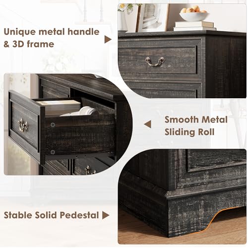 Garvee 6 Drawer Dresser for Bedroom - 47" Wide Double Chest of Drawers, Vintage Drawers Organizer for Living Room, Hallway, Entryway, Dark Oak by Garvee - Used condition - Image 4