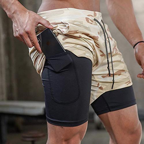 Jueshanzj Shorts de corrida masculinos respiráveis de camada dupla para esportes casual ao ar livre