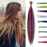 SARLA Syntheic Feather Hair Extensions 50 Pcs Colored Hair Piece for Women 10 Mixed Colors 16 Inch