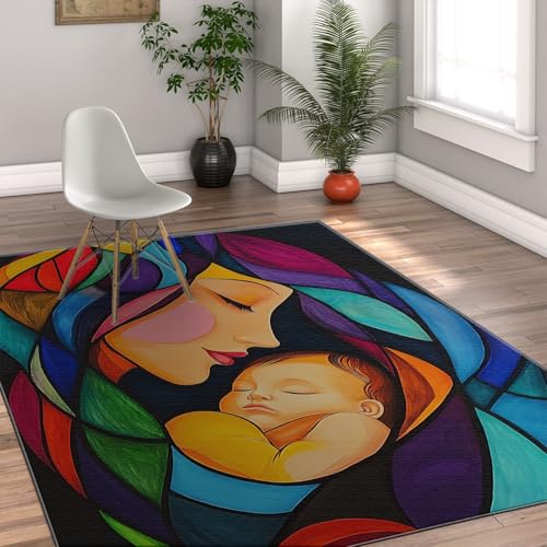 Motherhood Area Rug 3'x4' Geometric Stained Glass Style Colorful Carpets