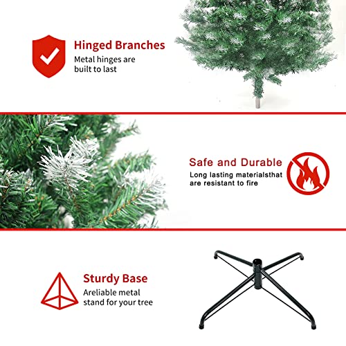 7Ft Premium Spruce Snow Flocked Artificial Holiday Christmas Tree For Home, Office, Party Decoration W/ 1,100 Branch Tips, Easy Assembly, Metal Hinges & Foldable Base (Snow) #TOP3