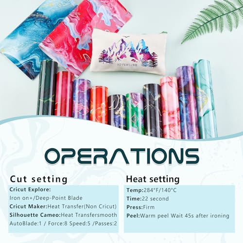 Tintnut Heat Transfer Vinyl Marmor Plotterfolie Textil,flexfolie plotter textil,12Pack 30cmx25cm