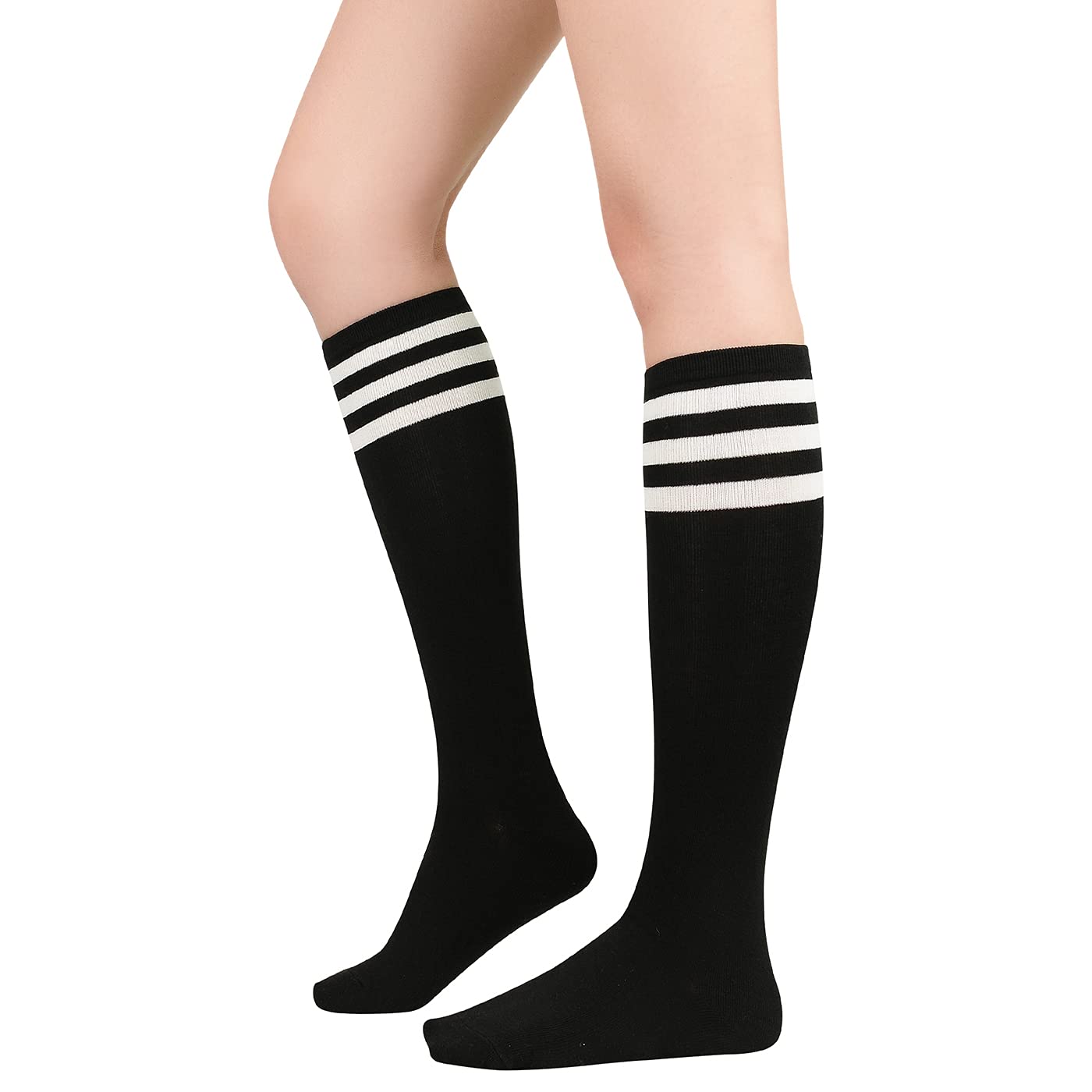 Zando Knee High Socks for Women Striped Athletic Long Tall Tube Socks Outdoor Sports Casual Thigh High Stockings