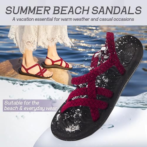 MEGNYA Comfortable Sport Sandals for Womens, Soft Arch Support Slide Sandals with Adjustable Straps, Plantar Fasciitis Walking Shoes for Beach Travel Hiking Bordeaux Size 8.5 - Thumbnail 7