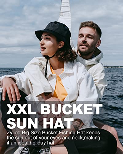 Image of XXL Oversize Bucket Hat Reversible, XL L M S Fisherman Sun Cap With Chin Strap, Travel Beach Outdoor Hat For Men Women
