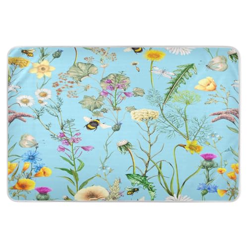 susiyo Garden Flowers Plants Bed Pads for Incontinence Mattress Protector Anti-Slip Waterproof Pads (56