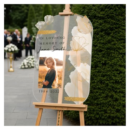 Image of Personalized in Loving Memory Funeral Sign with Photo - Butterfly Funeral Signs - Memory Sign for Funerals - Celebration of Life Decorations