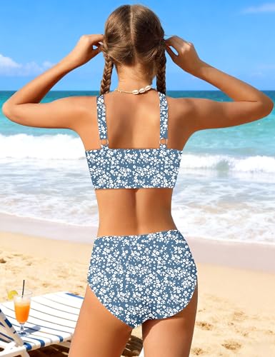 Image of Girls Swimsuits 2 Piece Bikinis Set Colorblock Bathing Suits Criss Cross Strap Girls' Swimwear