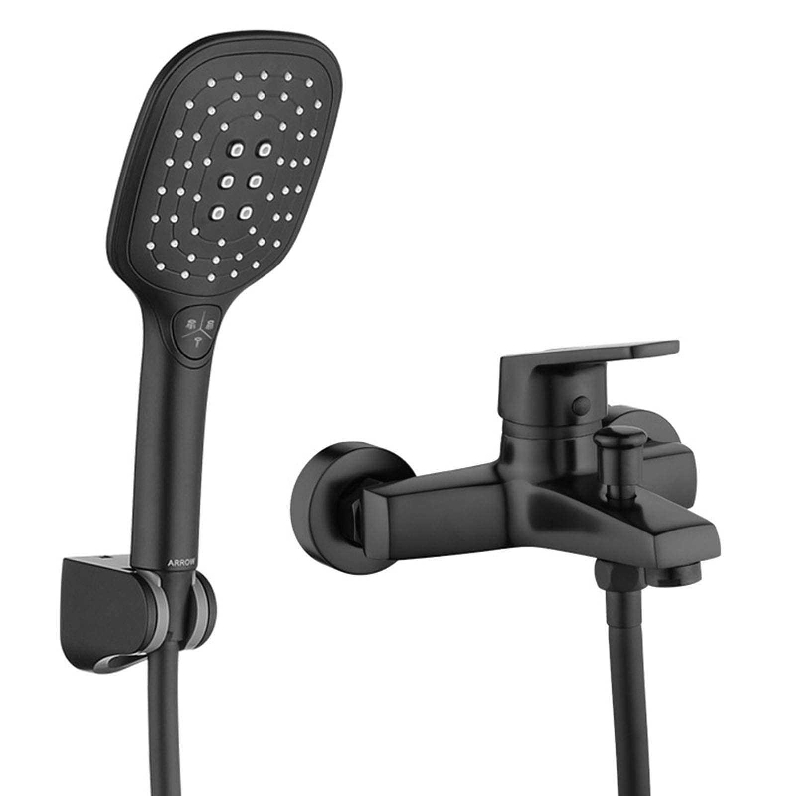 CWCQGH Brass Bathtub Faucet Black, Tub Faucet with 3-Function Handle Shower, Wall Mounted Single Handle Shower Faucet Set, Bath Shower Mixer Taps