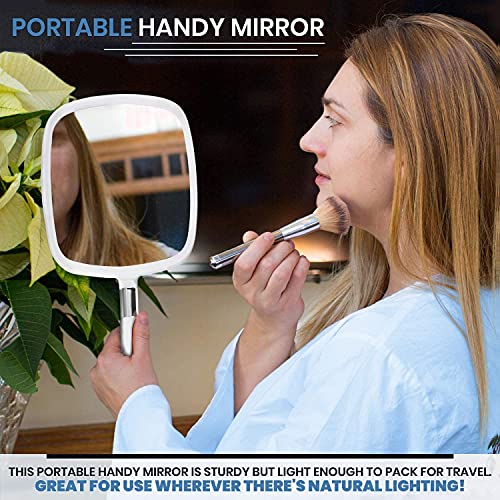 Mirrorvana One Sparkling Red Large & Comfy Hand Held Mirror With Handle And One White Large Hand Held Mirror With Comfy Handle Bundle #TOP7
