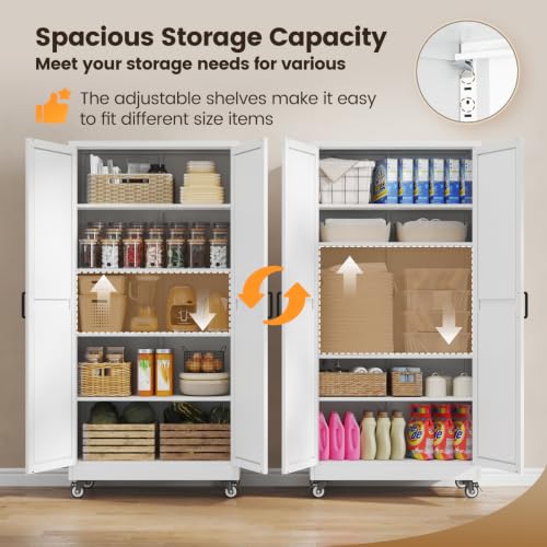 Image of 72 inchWhite Metal Kitchen Storage Cabinets Freestanding Garage Storage Cabinet