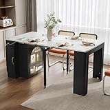 Design moderne avec des détails élégants : Avec un plateau de table imitant le marbre en blanc et un corps d'armoire en bois à veinure noire, cette table est un véritable attrape-regard. Les poignées en bronze et le verre ondulé complètent le design et confèrent à la table une qualité élégante et artisanale.
