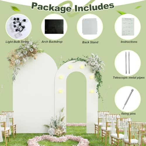 3-in-1 Outdoor Arch Backdrop Stand, 6.2FT+5.5FT Wedding Backdrop Arch Stand Cover with Lights 2 Set Round Top Arch Photo Booth Background Frame for Birthday Baby Shower Halloween Christmas Party Decor - Thumbnail 4