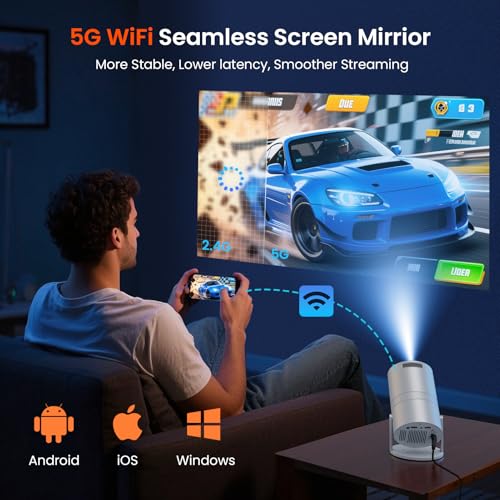 Mini Projector with WiFi and Bluetooth, Portable Movie Projector with 180° Rotatable, 1080P HD Supported, Auto Vertical - Additional View