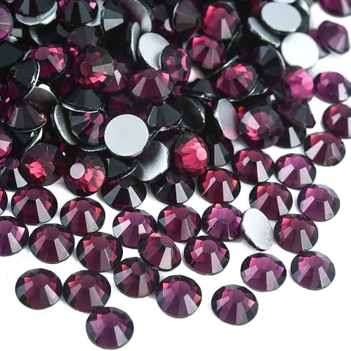Image of 288 Pieces SS30 /6.4-6.6mm Flat Back Crystal Rhinestones Round Gems for Nail Art,Dk. Purple