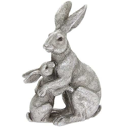 Image of Lesser & Pavey Mother & Baby Hare Figurine 10x6x14cm From The Silver Reflections Range of Ornaments