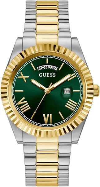 GUESS Men's 42mm Watch - Two-Tone Strap Green Dial Two-Tone Case