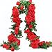 PARTY JOY 6.5Ft Artificial Rose Vine Silk Flower Garland Hanging Baskets Plants Home Outdoor Wedding Arch Garden Wall Decor,Pack of 2 (Red)