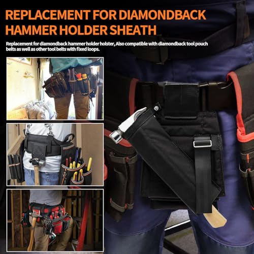 Padded Hammer Holster for Belt Replacement for Diamondback Hammer Sleeve for Tool Belt, Hammer Holster for Tool Belts Can Accommodate Most Hammers of Sizes - Right Handed Hammer Holder for Tool Belts