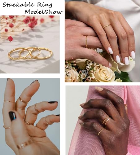 Gold Silver Rings for Women Non Tarnish Stackable Thin Gold Ring 18K Gold Plated Dainty Ring Set Trendy Thumb Pinky Knuckle Ring Wedding Bands Promise Engagement Gold Jewelry Rings Size 6 7 8 9 10 114