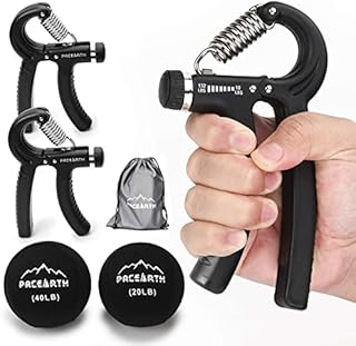 PACEARTH Hand Grip Strengthener, 4 Pack Forearm Strengthener Workout Kit,4.5-59.5kg Adjustable Grip Strength Trainer with Stress Relief Ball for Rehabilitation Athletes Musician