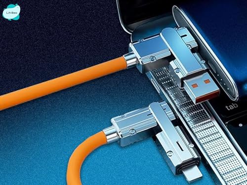 Image of 4 in 1 Fast Charging Cable, Portable Charger Cord /Wire Compatible with iOS, Type-C, Car /Travel Retractable New Technology Charging Data Cable For Smartphones, Light Emitting Diode - ORANGE