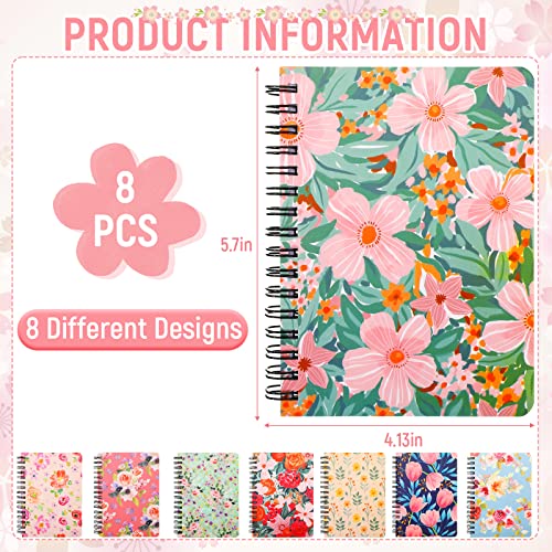 8 Pack Spiral Notebook Floral Journal For Women A6 4 X 6 Inch Small Notebooks For Work 80 Sheets 160 Pages Flower Hardcover Pocket Journal Notebook Ruled For Office School College Girls Supplies #TOP1
