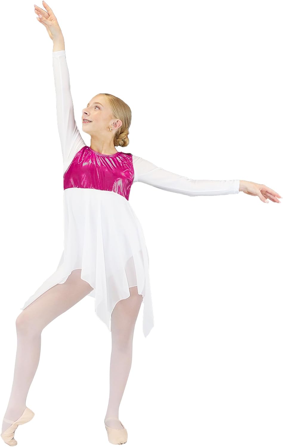 Danzcue Girls Worship Tunic Praise Dance Tunic for Girl Metallic Patchwork Sleeveless Asymmetrical Hem Liturgical Dance Top