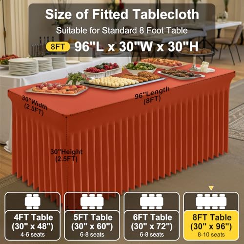 Image of Smiry 2 Pack Spandex Elastic Fitted Table Cloth Skirt for 8FT Table | Stretch Washable Table Cloth, Banquet Table Cover for Wedding, Party, Indoor & Trade Shows, (Rust, 96Lx30Wx30H)