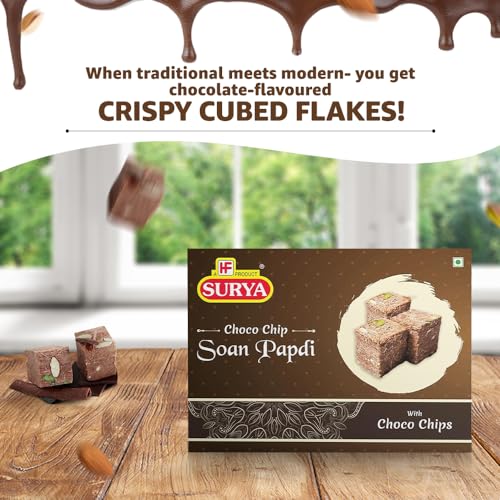 Image of HF, Surya Choco Chip Soan Papdi- 200g | Soft & Flaky, Nutty Garnish Mithai | No Added Preservatives Soan Cake for Tea-Time Snack, Ready to Serve Dessert