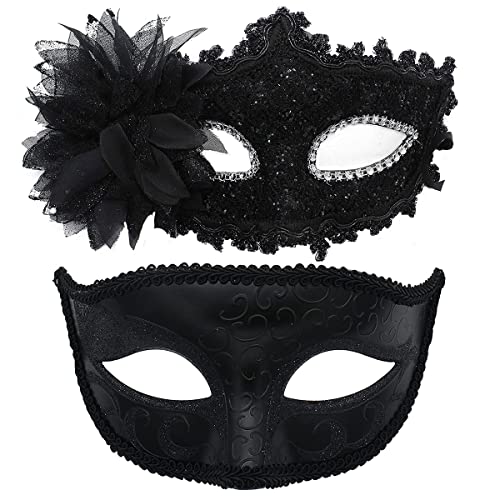 Goodhelper Couple Masquerade Mask Party Costume Accessories Ladies Venetian Lace Eye Mask (Black) #TOP1