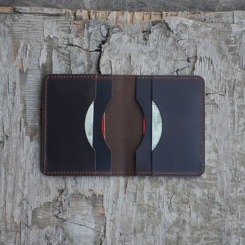Image of JJNUSA Handmade Distressed Men's Minimalist Leather Wallet Card Holder Wallets for Gifts style2 Darkbrown