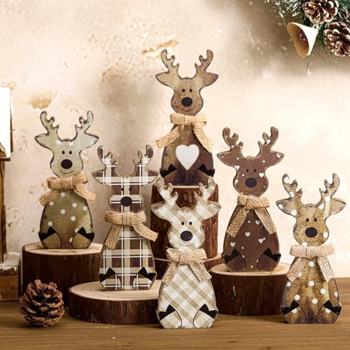 Yousoontic Wooden Butterfly Centerpiece for Table St. Patrick's Shamrock Tiered Tray Decor Rustic Farmhouse Spring St. Patrick's Day Table Decorations for Spring Home Shelf Decor(6 Pcs,Reindeer)